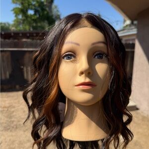 ✨ Shoulder-Length Brown Wig with Highlights & Pre-Cut Lace ✨